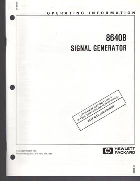 08640-90198 Hewlett Packard 8640b Signal Generator Operating Information