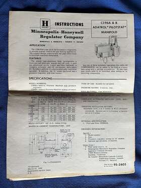 C596a Minneapolis-honeywell And B Adatrol Pilostat Manifold Instructions 1959 Vtg
