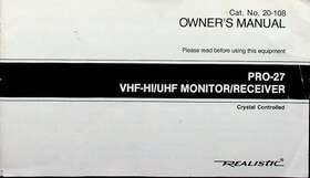 Radioshack Pro-27 Radio Shack Scanner Original Instruction Manual