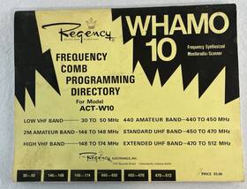 Regency Act-w10 Whamo 10 Frequency Comb Programming Directory Scanner Manual