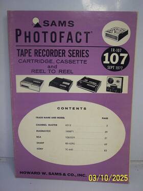 Tr-107 Sams Photofact Tape Recorder Series 1972