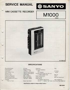 Sanyo Wm-2053 M1000 Mini Cassette Recorder Service Manual
