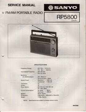 Sanyo Wm-9039 Rp5800 Fm/am Portable Radio Service