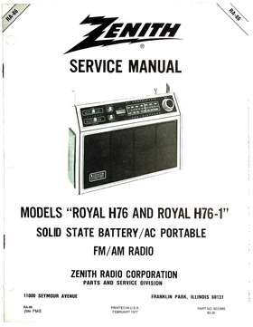 H76-1 Zenith Original Service Manual For Royal H76 Radio