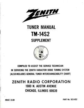 Tm-14s2 Zenith Original Service Manual Supplement For Tuner