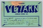Ham Radio Qsl VE7AKN Canada Jordan River B.c. 1953 20M RME-4S Rcvr. Fixed Price $16.99.