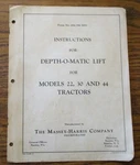 Massey Harris 44 30 22 Tractors Depth-o-matic Lift Instruction Manual Book 1949. Fixed Price $33.99.
