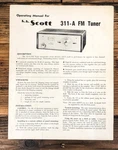 Hh Scott Model 311-A 311A Tuner Owners / User Manual *original*. Fixed Price $19.97.
