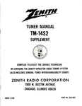 Original Zenith Service Manual Supplement For Tuner TM-14S2. Fixed Price $12.30.